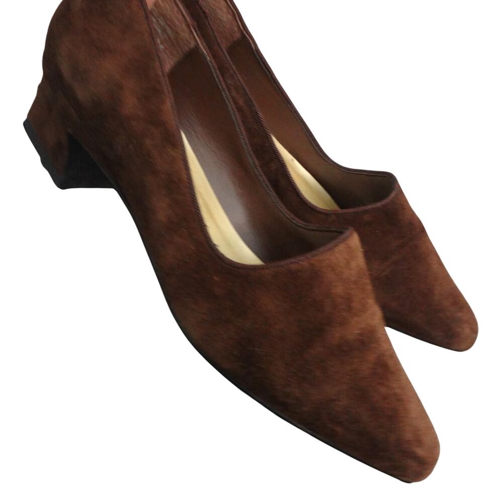 Vintage Souliers 90s Y2K Brown Suede Leather Pump Womens 7 Work Low Heel Retro